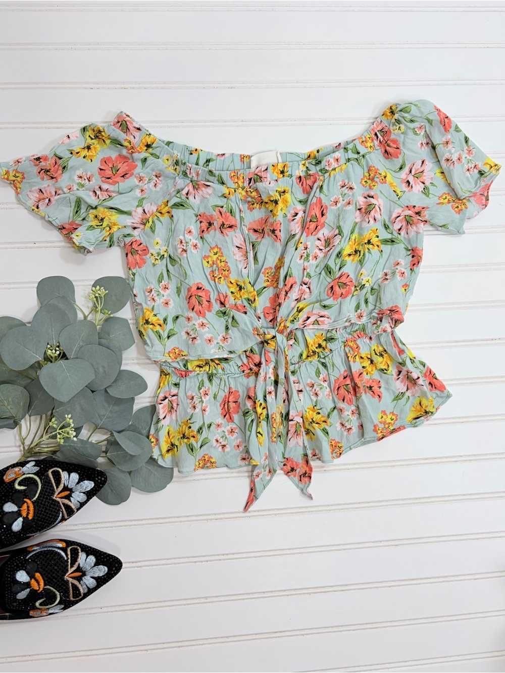 Everly Floral Knot Front Off The Shoulder Top